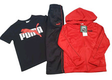 Puma Boys 3 Piece Jogger Set Jacket, Shirt, Pants Red / Black Size 5 NWT