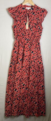 Anthropologie THML Smocked Waist Red Print Tiered Maxi Dress Women Size XS