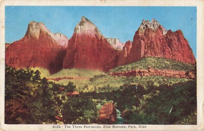 Postcard Three Patriarchs Mountains Zion National Park Utah UT