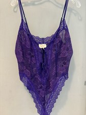 Victoria Secret Vintage Gold Label Purple Lace Teddy Bodysuit One Piece Large