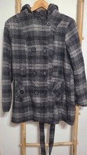 Metaphor Womens Wool Hooded Peacoat Coat Sz L Gray Plaid
