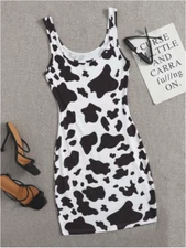 Black and White Cow Print Dress Sz XS S M L XL