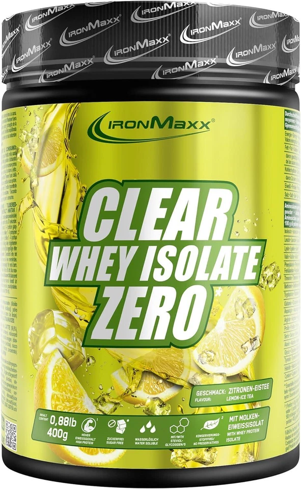 IronMaxx Clear Whey Isolate Zero, 400 g Dose, Lemon Ice Tea