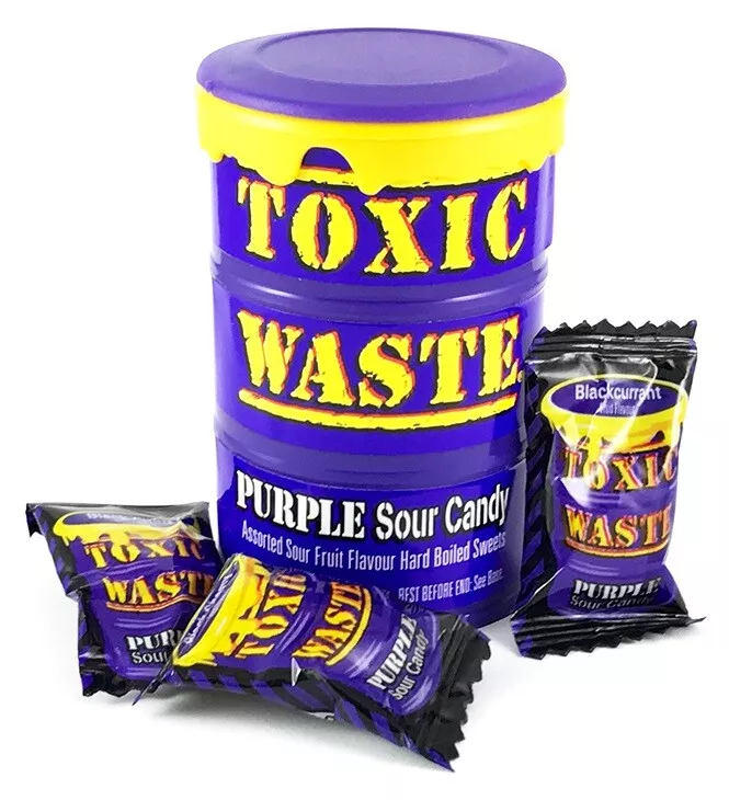 12x Toxic Waste Purple Drum Candy Purple Sour Candy Hard Boiled Sour Sweets