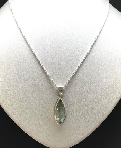 aquamarine pendant marquise solid Sterling Silver 18” chain natural box. - Picture 6 of 19
