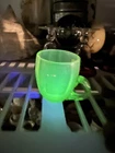 Vintage Antique Green Yellow Vaseline Glass Tea Cup Glows Under Blacklight