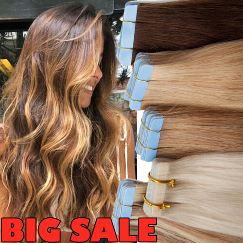 US Sale Tape In Skin Weft 100% Remy Human Hair Extensions Full Head  Balayage 18