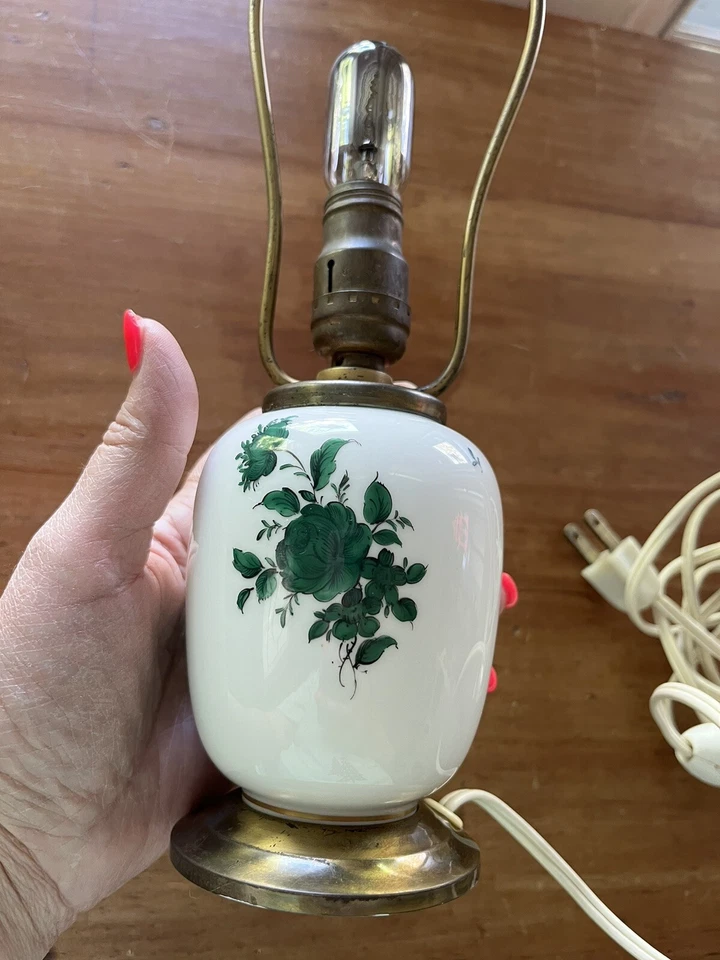 Antigua mini lámpara de mesa de porcelana Augarten María Teresa rosa verde Viena Foto 2 de 4