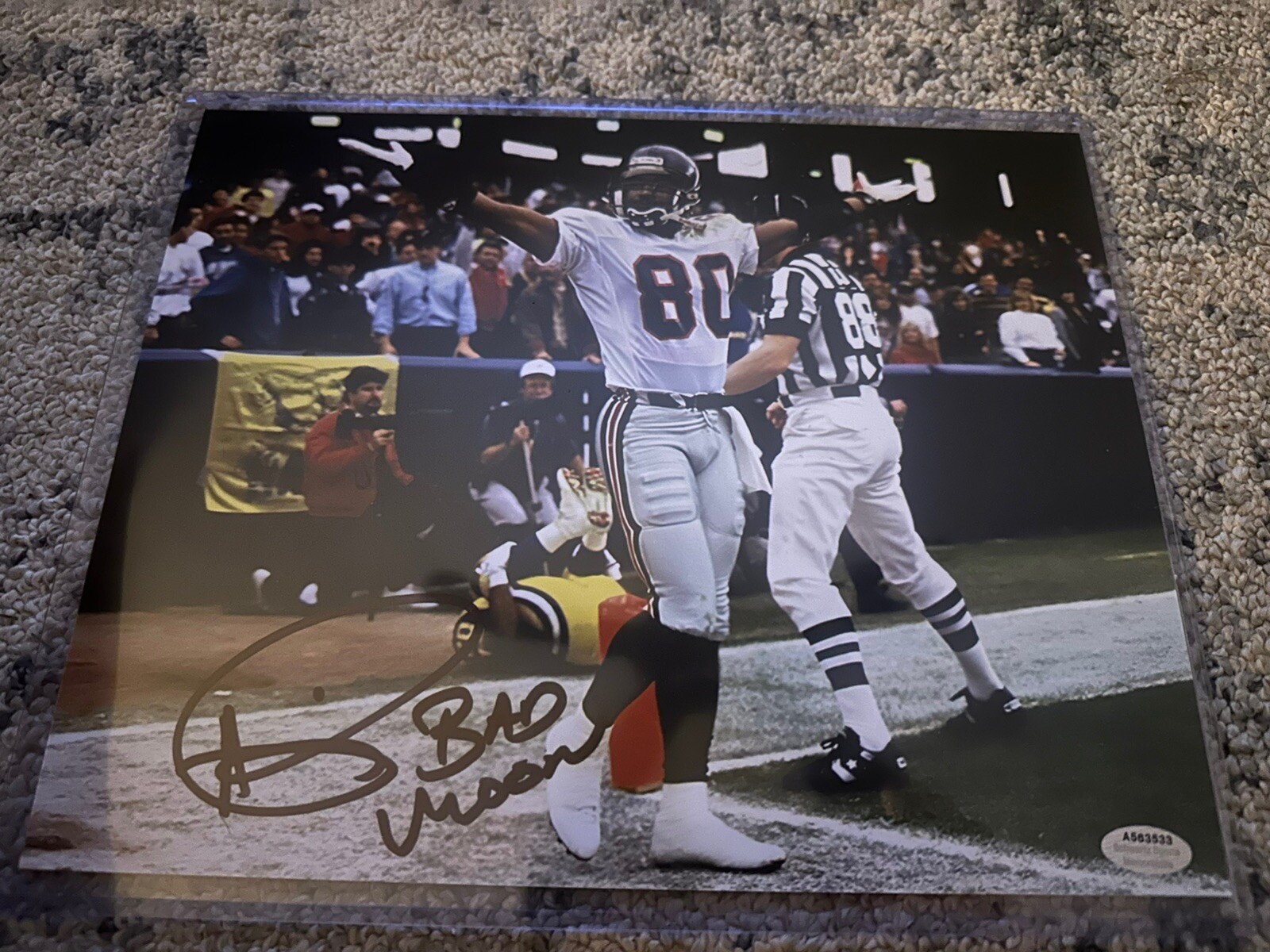 Andre Rison Signed Falcons TD Catch 8x10 Photo w/Bad Moon (Black Ink ...