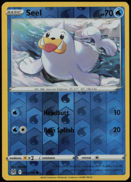 Seel - 033/196 - Reverse Holo - Pokemon - Lost Origins - NM/M - New