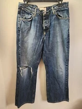 Paper Denim & Cloth Jeans Men's Medium Blue Wash Button Fly Ripped Knee Size 33