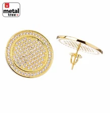 Fashion Hip Hop 14k Gold Plated XXL Flat Screen Round Screw Back Stud Earrings