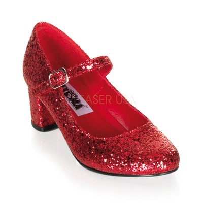 red sparkly block heels