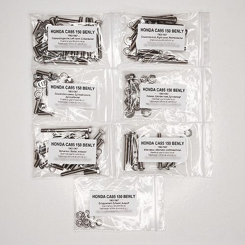 Visserie inox haut de gamme Phillips moteur Honda C95 Benly 150