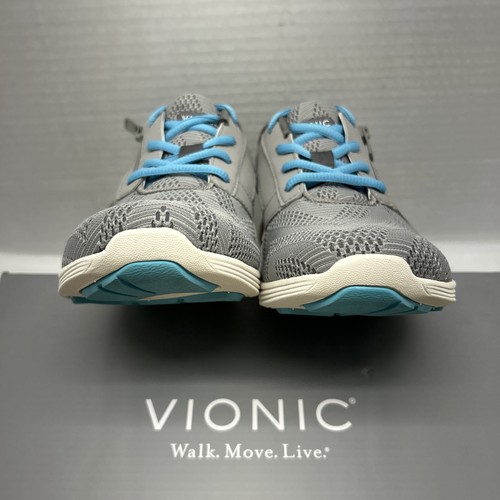 Vionic Sneakers Lyla LT Gray and Aqua Mesh Zip Accent Women SZ 6 in Box - Picture 4 of 6