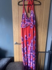 Stunning Halter neck Debut Red/purple Maxi Dress Uk 14