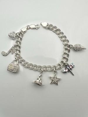 Sterling Silber Stern Libelle Herz Multi Bettelarmband 7,5''