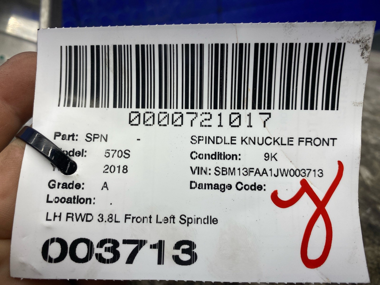 2016-2021 Mclaren 570s RWD 3.8L Front Left Spindle Knuckle Hub Assembly oem