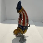 Vintage J. Chein tin lithograph patriotic handstand clown wind-up toy 1940s