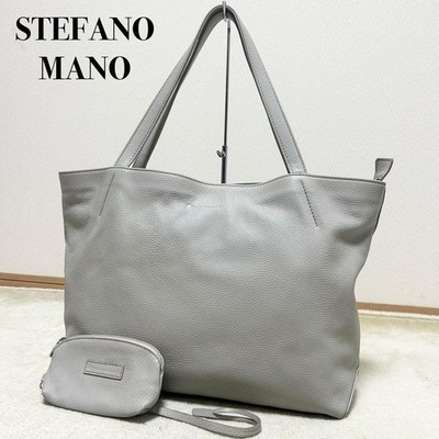 Stefano manO Gray Leather Tote Bag A4 PC Storage Italy Excellent Condition