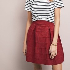 Maeve Anthropologie Scholastic Structured Red Jacquard Pleated Mini Skirt Size 2