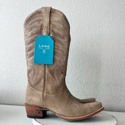 Botas de Vaquero Lane SQUASH BLOSSUM para Mujer 9.5 Latte Gamuza Vaquera Occidental Media Pantorrilla - Imagen 2 de 13