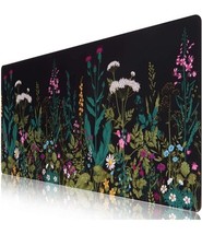 White Floral Mouse Pad Plant Leaf Black Mouse Pad for Keyboard and Desk Mat