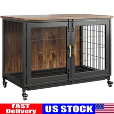 37.5" Dog Crate Wooden Kennel Heavy Duty Cage with Tray End Table Pet Furniture