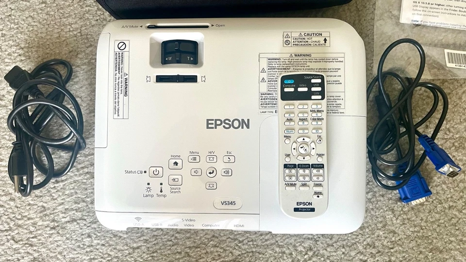 EPSON VS345 WXGA 3LCD Projector 198 Lamp Hours w/ Bag- Remote- Cables-Tested - Image 3 of 4