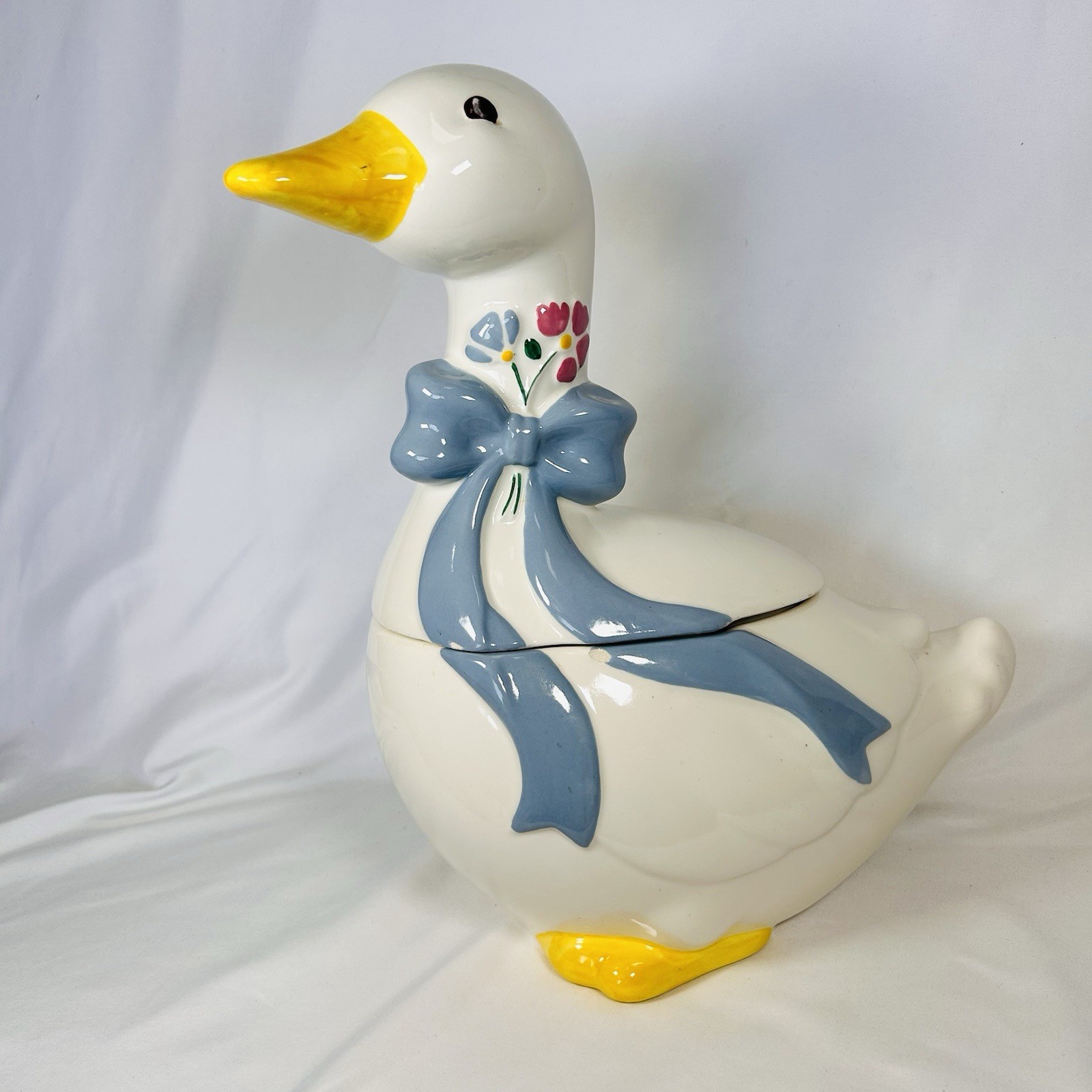 Vtg Mother Goose Cookie Jar Ceramic Blue Ribbon Cottagecore Small Chips Retro