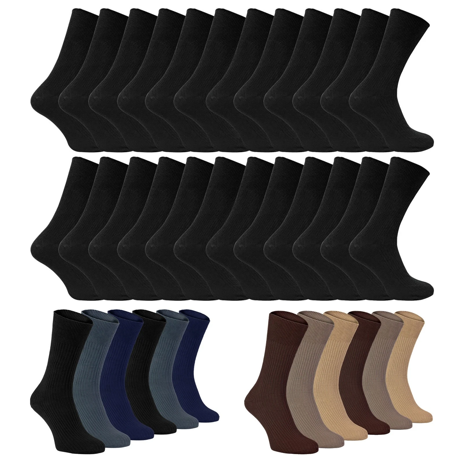 Mens 100% Cotton Non Binding Socks by Sock Snob 24 Pairs Soft Top Socks