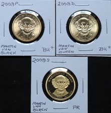 2008 PD & S PR Pres Martin V Buren Dollar 3 Coins Fog Free One Owner