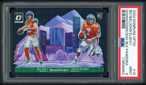 Bo Nix / John Elway [Black Pandora] #13 card from 2024 Panini Donruss Optic Downtown Duos