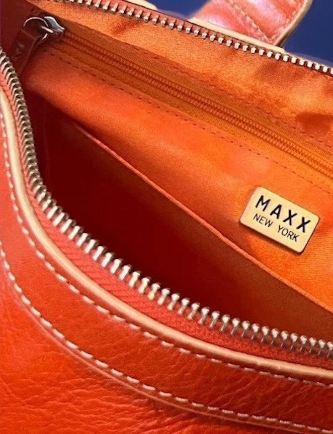 MAXX NY VINTAGE 100% Thick LEATHER Shoulder Handbag Burnt Orange   - Image 3 of 4