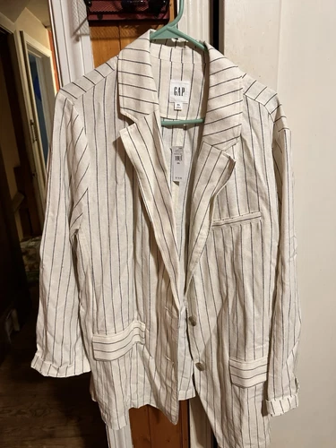 OFF WHITE Blazer donna GAP due bottoni lino a righe taglia XXL righe blu bianco sporco nuovo con etichette