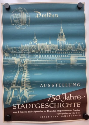 Plakat 750 Jahre Dresden Ausstellung G. Nürnberger Wappen 1956 Original DDR A1 - Bild 1 von 4