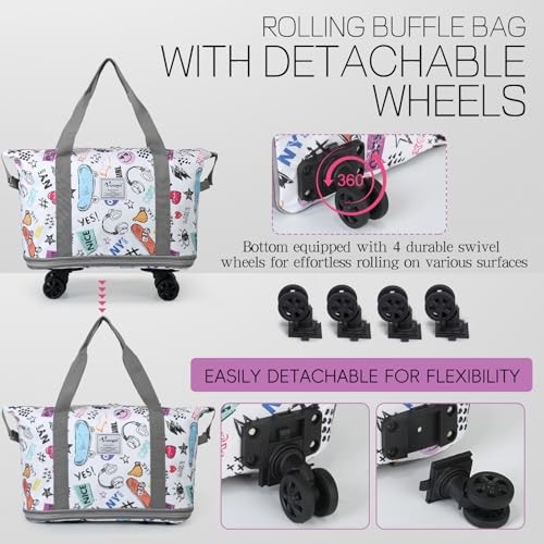 Rolling Duffel Bag with Wheels - Foldable Expandable Duffle Bag with White - Picture 6 of 7
