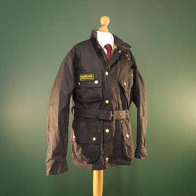 Barbour International Original Wax Jacket Mens Black Small 34'' Wax Belted Biker