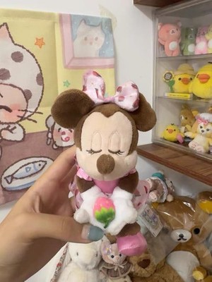 Authentic Disney Strawberry Minnie Mouse Plush Keychain Bag Charm Soft Doll