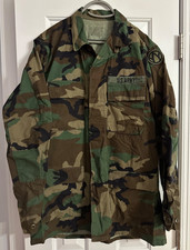 Vintage Woodland Camo BDU 90s Military Combat Coat Type 1, Medium X-Long