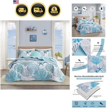 Coastal Quilt Set Full Queen Microfiber Beach Bedding Nautical 3 Pc