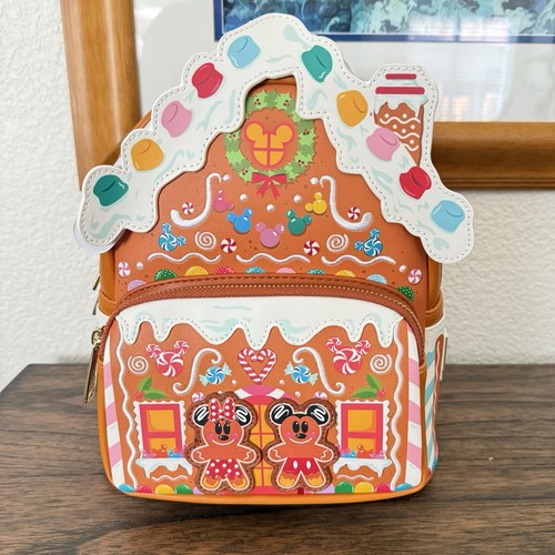 Loungefly Disney Mickey and Minnie Mouse Gingerbread House Mini Backpack, NEW
