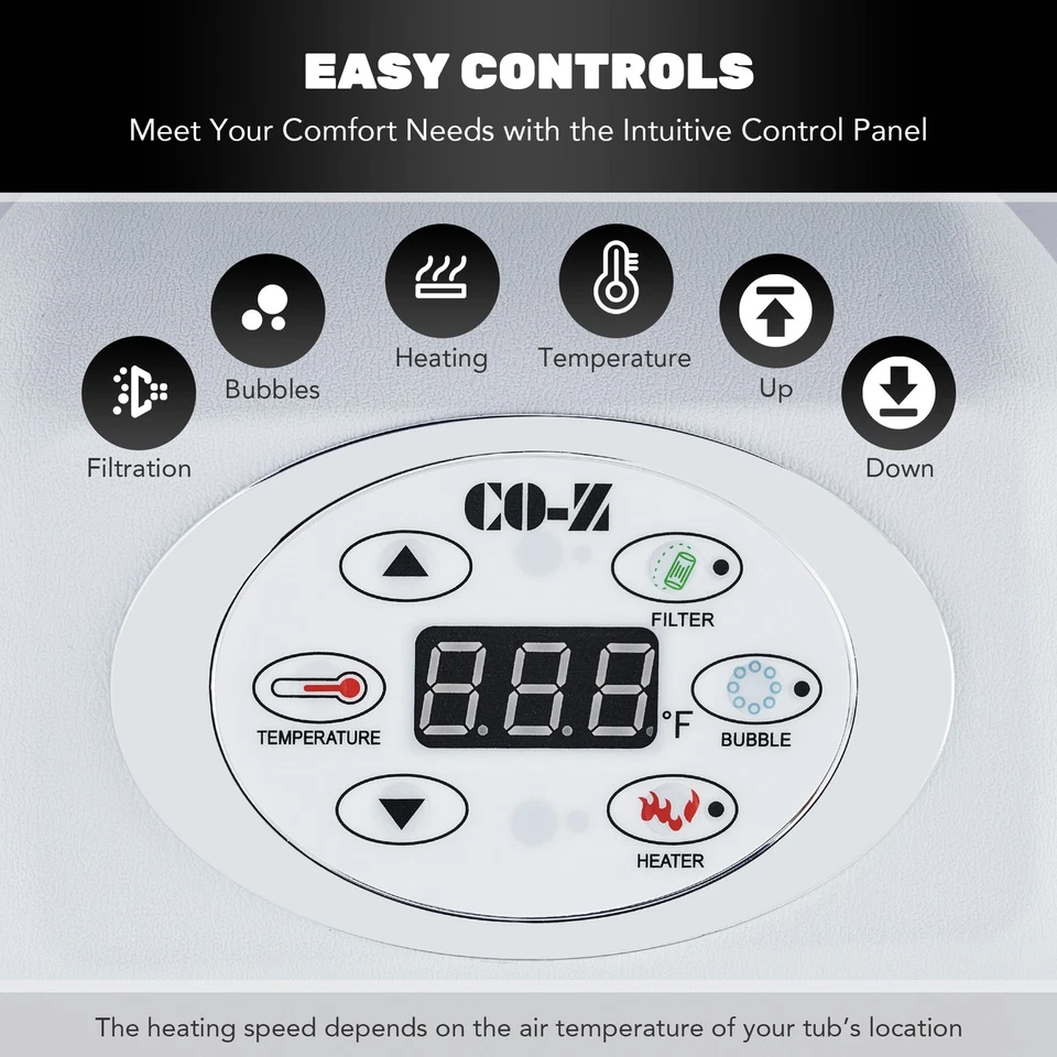 Bañera de hidromasaje redonda portátil CO-Z piscina inflable para adultos para 6 personas con cubierta bomba negra EE. UU. Foto 4 de 4