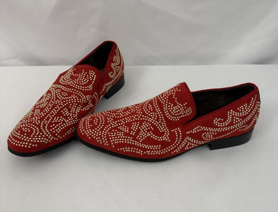 Asher Green Leather Shoes Red Sueded Gold Studded Men's 7.5 Dress Slip On