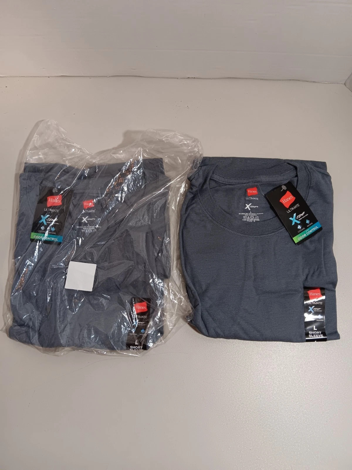 Lot Of 5 - Hanes Mens Ultimate X-Temp T-Shirt Size L Crew Neck Short Sleeve Gray