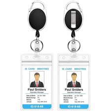 2-Pack: Heavy Duty Retractable Badge Holders with Carabiner Reel Clip and