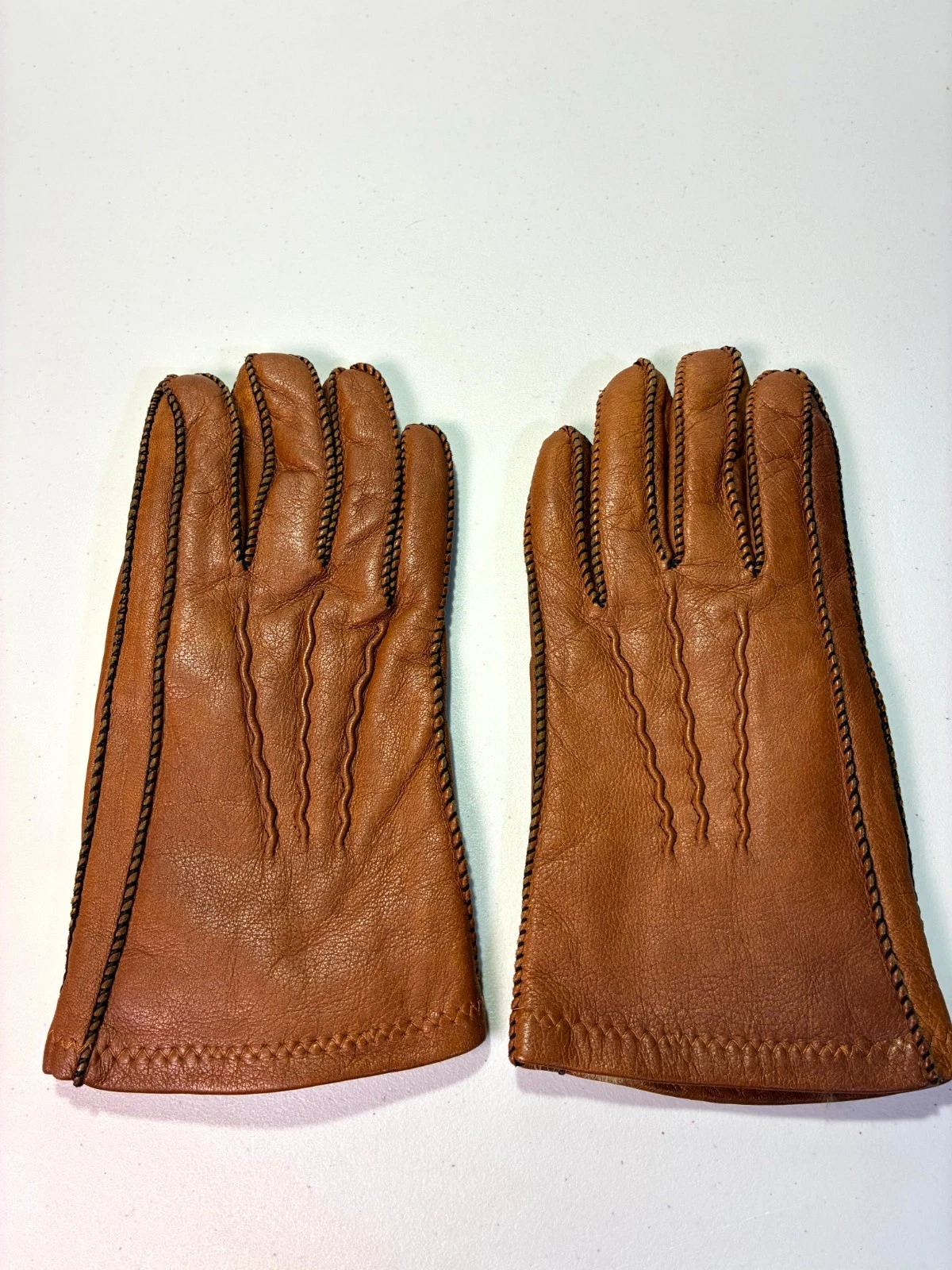 Men's Rabbit Fur Lined Leather Gloves, Brown Large