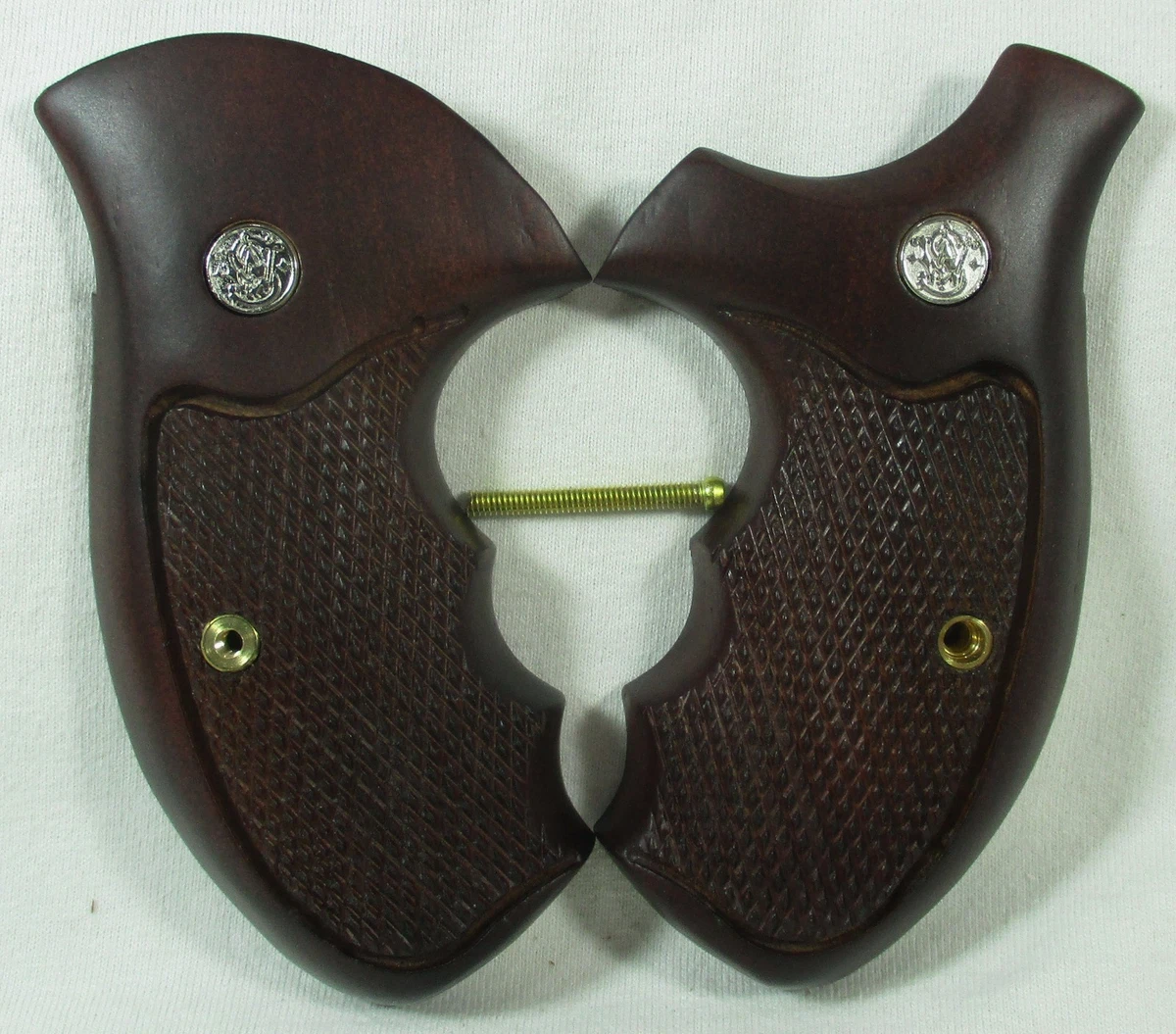 Nuovi Impugnature In Legno Checkered Per Smith & Wesson Revolver K/L Frame Round Butt