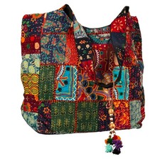 Large Shoulder Bag Red Quilted Embroidered Market Shop Laptop Picnic Comforta...