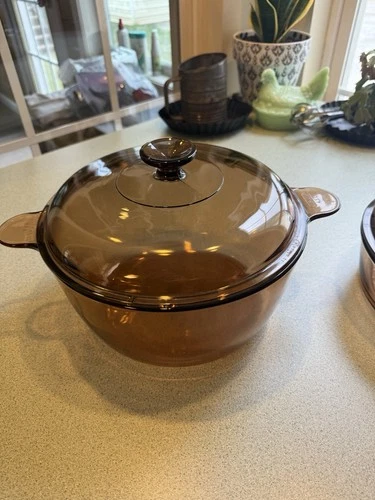 Corning Ware Pyrex Amber Vision Ware 4.5L Dutch Oven Stock Pot W/ Lid Vintage